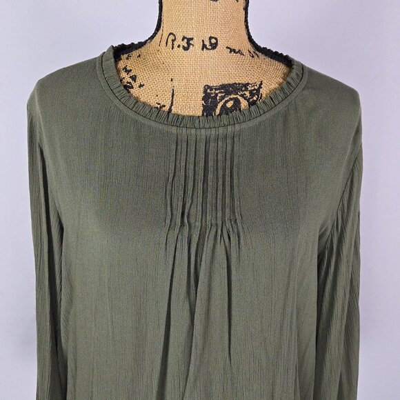 Olive Green Lace Trim Embroidered Blouse Time and Tru L Boho Festival - Picture 10 of 13